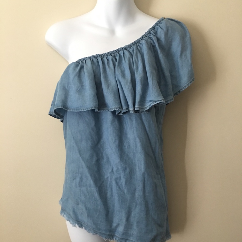 Denim one shoulder top